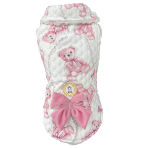 Colete Matelassê Ursinho Branco com Laço Rosa