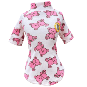 Camiseta Canelada Ribana Ursinho Rosa