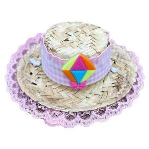 Chapéu de Palha Xadrez Rosa Balão