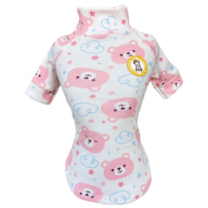 Camiseta Canelada Ribana Ursinho Nuvem Rosa