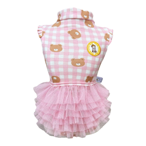 Regata com Tule Xadrez Ursinho Rosa