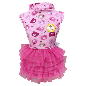 Regata Ribana com Tule Ursinho Laço Rosa