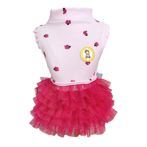 Regata Canelada com Tule Joaninha Rosa