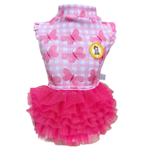 Regata Canelada com Tule Borboleta Xadrez Pink