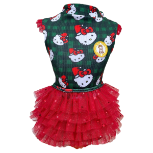 Regata Canelada com Tule Hello Kitty Xadrez Verde