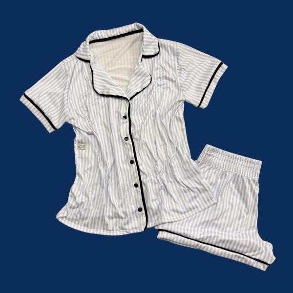 Pijama Adulto Listrado Azul Bebê Feminino - Imagem 1