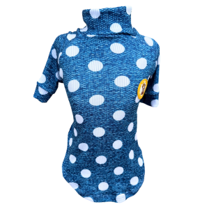 Camiseta Canelada Bolinha Azul Jeans