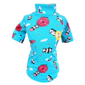 Camiseta Canelada Ribana Panda Balão Azul