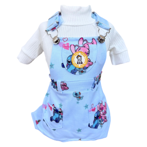 Jardineira Moletom Stitch Azul Bebê Masc
