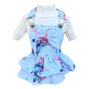 Jardineira Moletom Stitch Azul Bebê Fem