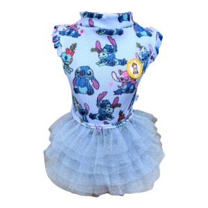 Regata Canelada com Tule Stitch Azul Bebê