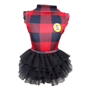 Regata Canelada com Tule Xadrez Verm. e Preto