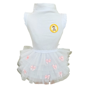 Regata com Tule Branco com Laço Rosa