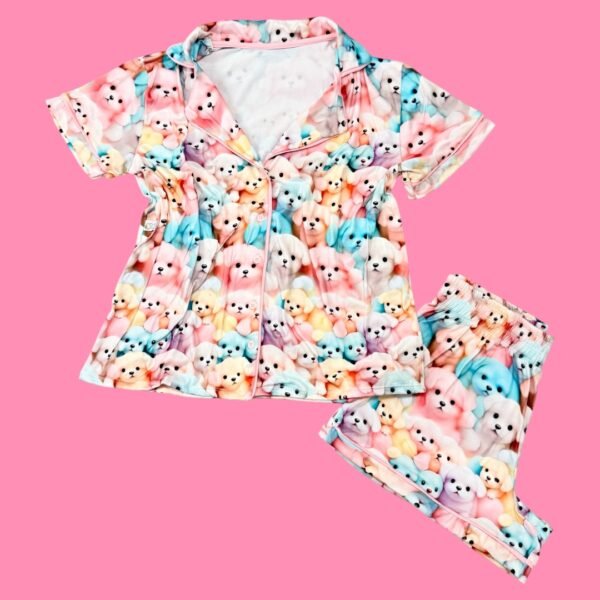Pijama Adulto Feminino Cachorrinhos Coloridos - Imagem 1