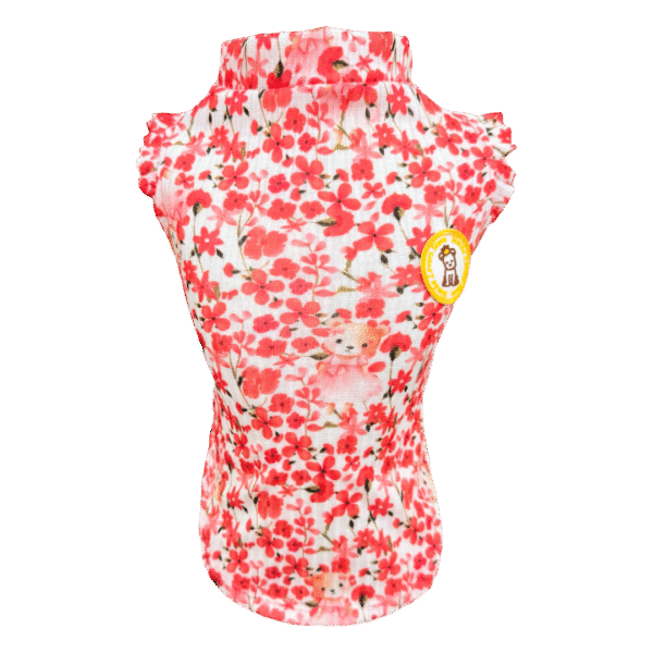 Regata Canelada Ursinho Flor Verm. Fem - Imagem 1